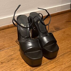 Zara Sleek Black Platform Heels